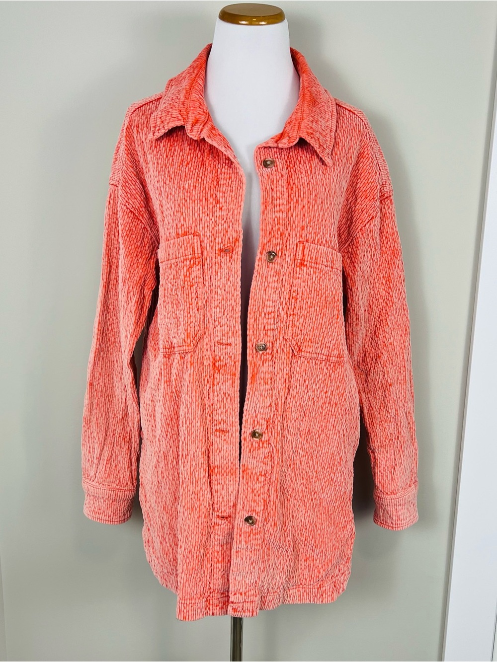 BDG Coral Peach Chenille Button Jacket